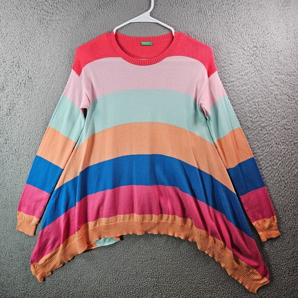 United Colors of Benetton Knit Top Women 3XL Asymmetrical Hem Colorful